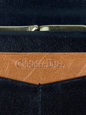 DIOR - BLACK TAN LEATHER KISS LOCK LONG WALLET