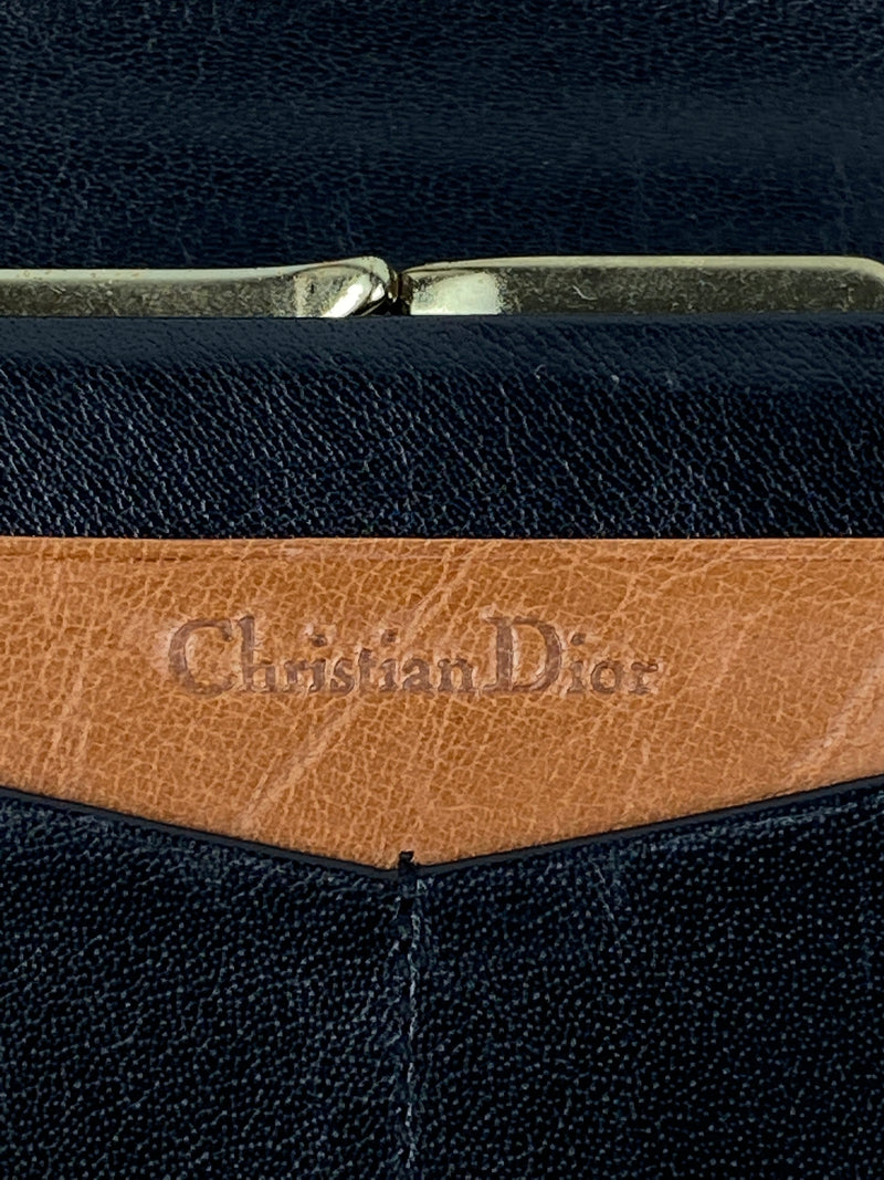 DIOR - BLACK TAN LEATHER KISS LOCK LONG WALLET