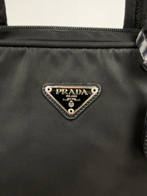 PRADA - VINTAGE BLACK NYLON LOCK & KEY TOTE BAG