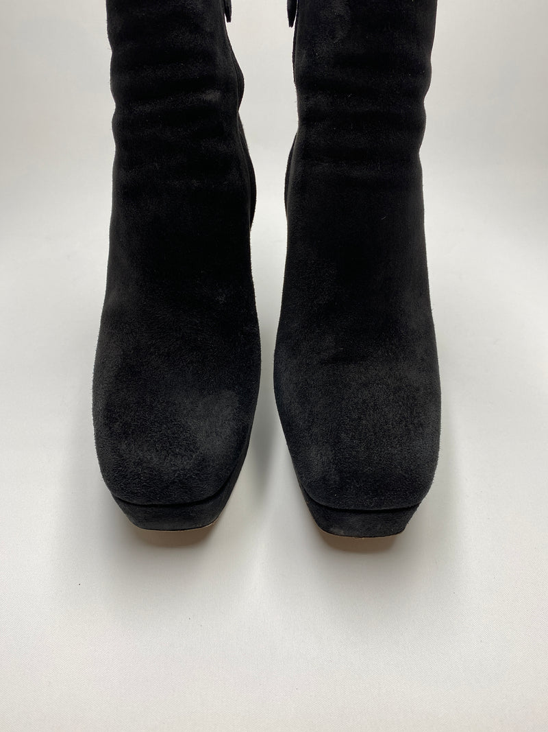 MIU MIU - BLACK SUEDE PLATFORM ANKLE BOOTS  - SZ 39