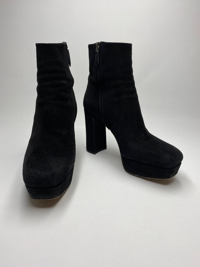 MIU MIU - BLACK SUEDE PLATFORM ANKLE BOOTS  - SZ 39