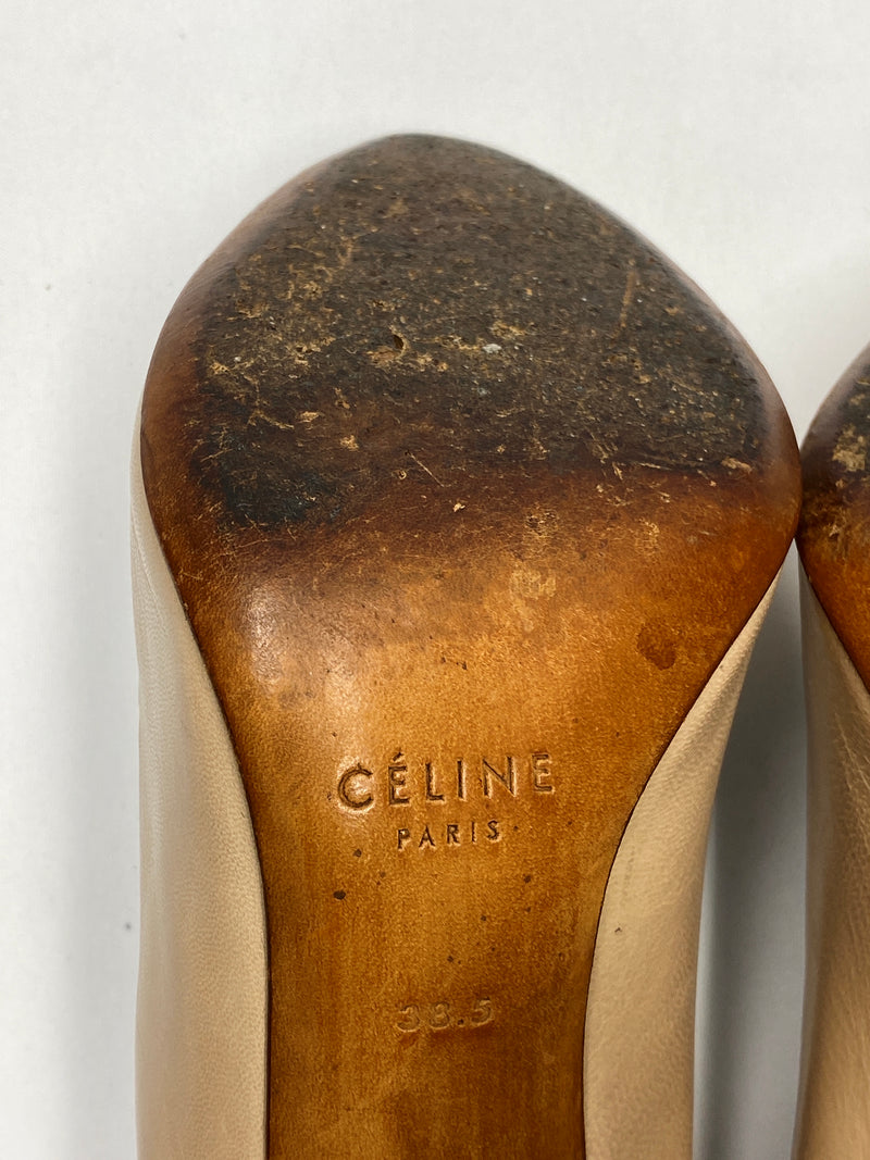 CELINE - BEIGE PUMPS WITH CONTRAST TAN ANKLE CUFF  - SZ 38.5