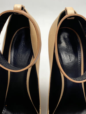 CELINE - BEIGE PUMPS WITH CONTRAST TAN ANKLE CUFF  - SZ 38.5