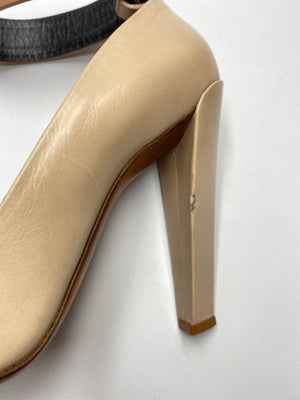 CELINE - BEIGE PUMPS WITH CONTRAST TAN ANKLE CUFF  - SZ 38.5