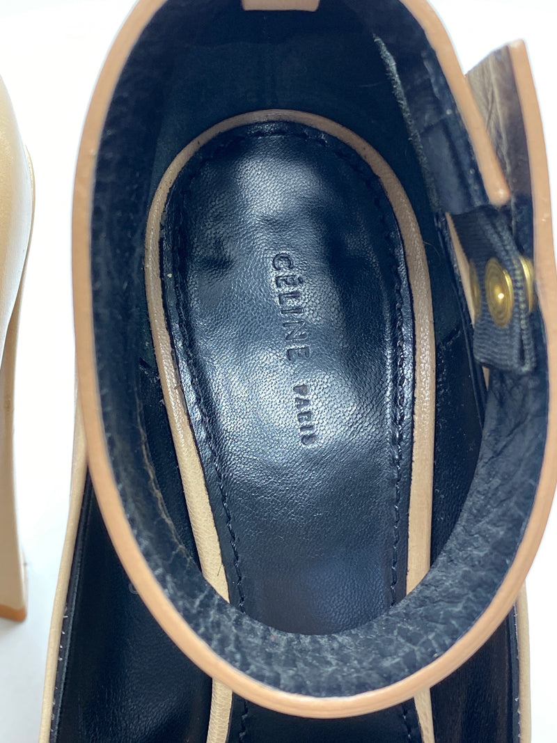 CELINE - BEIGE PUMPS WITH CONTRAST TAN ANKLE CUFF  - SZ 38.5