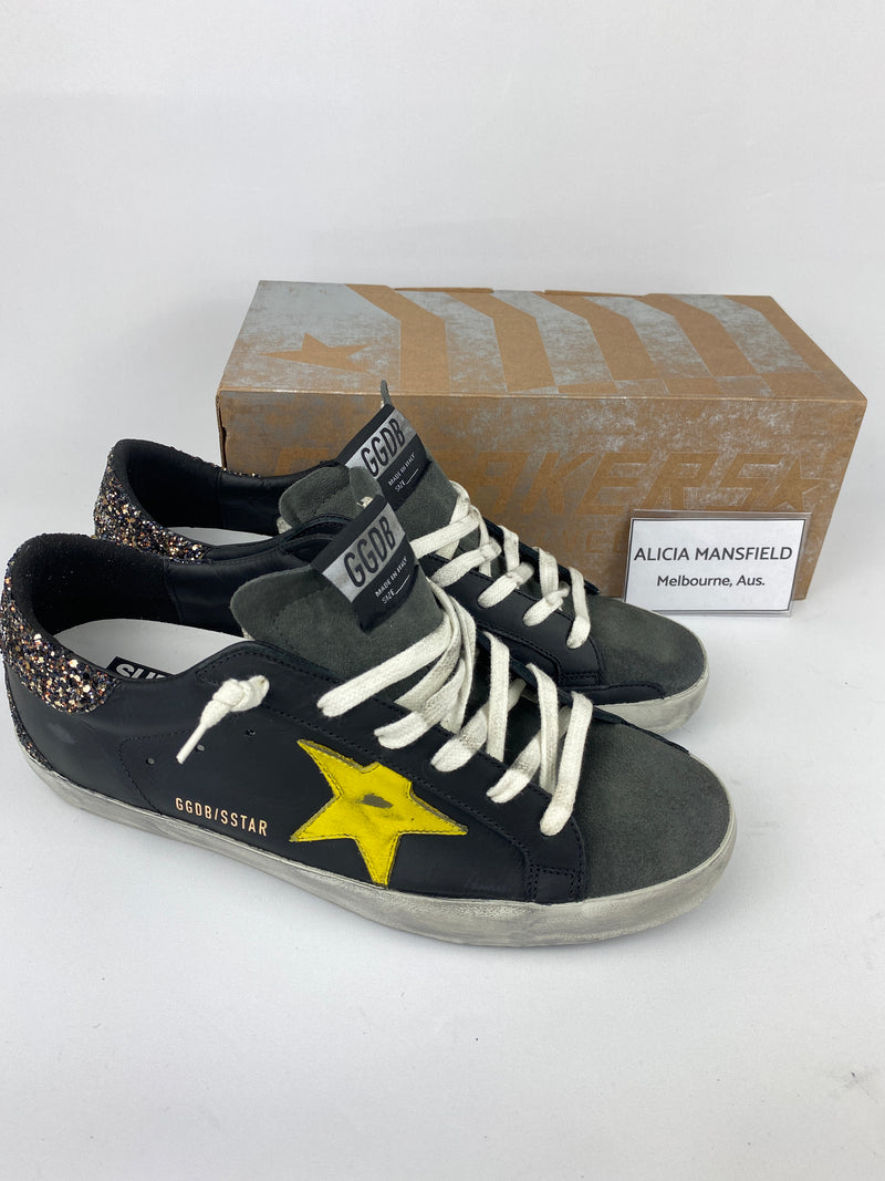 GOLDEN GOOSE - SUPERSTAR BLACK GLITTER YELLOW - SIZE 41 NEW IN BOX