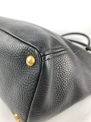 PRADA - BLACK VITELLO DAINO LEATHER SIDE-POCKET TOTE BAG