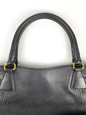 PRADA - BLACK VITELLO DAINO LEATHER SIDE-POCKET TOTE BAG