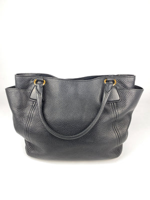 PRADA - BLACK VITELLO DAINO LEATHER SIDE-POCKET TOTE BAG