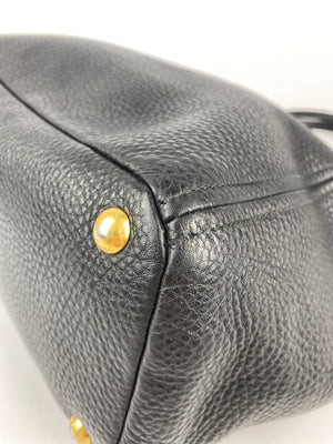 PRADA - BLACK VITELLO DAINO LEATHER SIDE-POCKET TOTE BAG