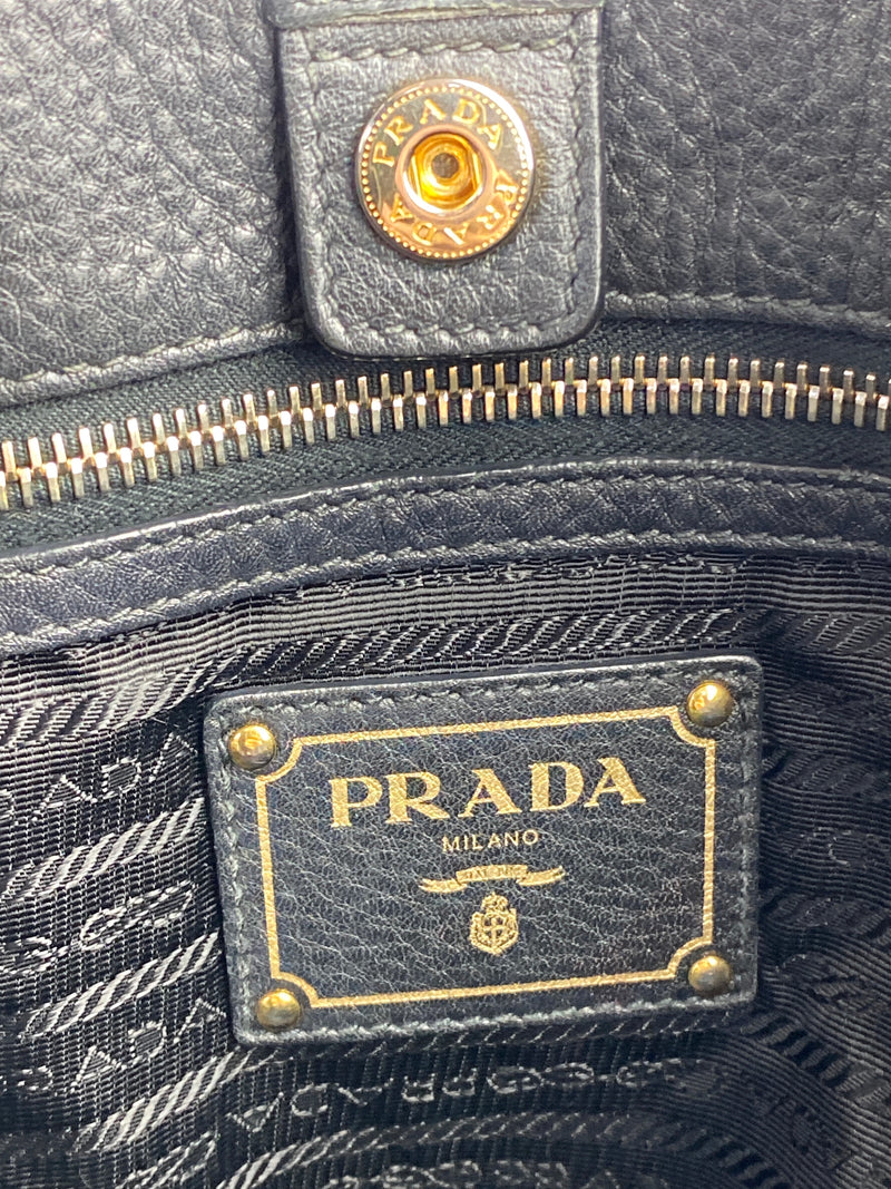 PRADA - BLACK VITELLO DAINO LEATHER SIDE-POCKET TOTE BAG