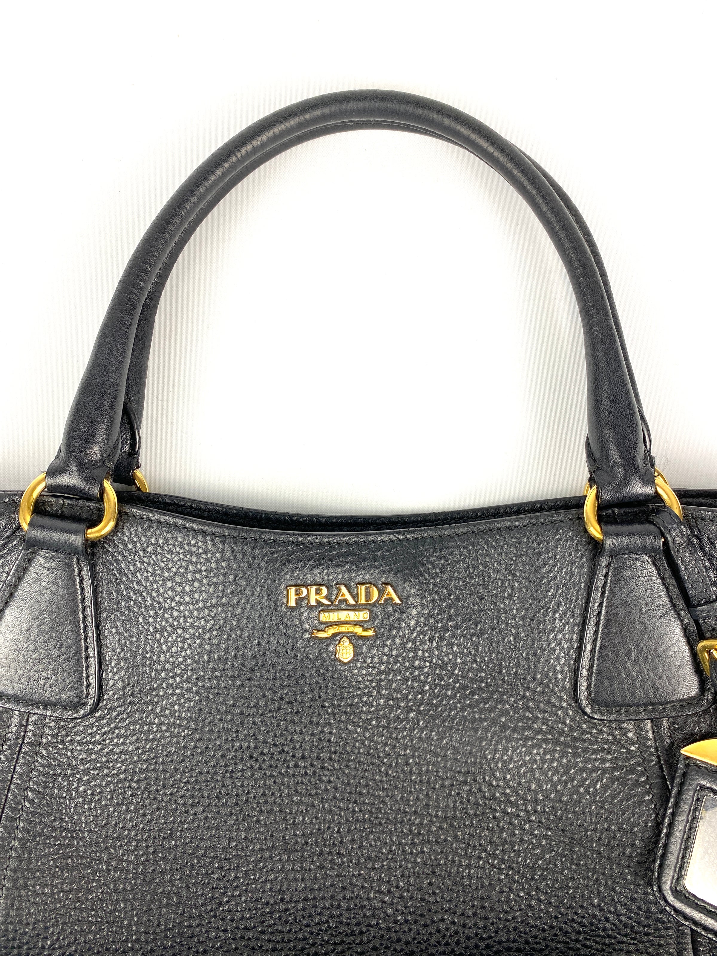 PRADA Vitello Daino Leather Shopping Tote Bag Black-US