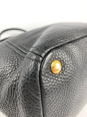 PRADA - BLACK VITELLO DAINO LEATHER SIDE-POCKET TOTE BAG