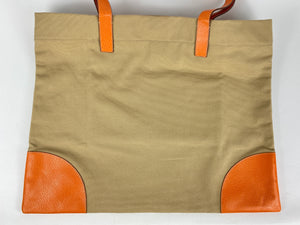 PRADA - BEIGE CANVAS LARGE TOTE ORANGE LEATHER TRIM