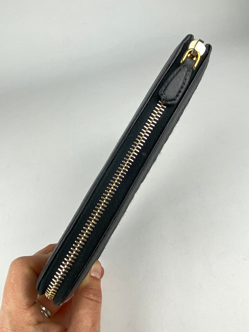 PRADA - QUILTED DIAMOND STITCH ZIPPY BLACK LEATHER & NYLON WALLET