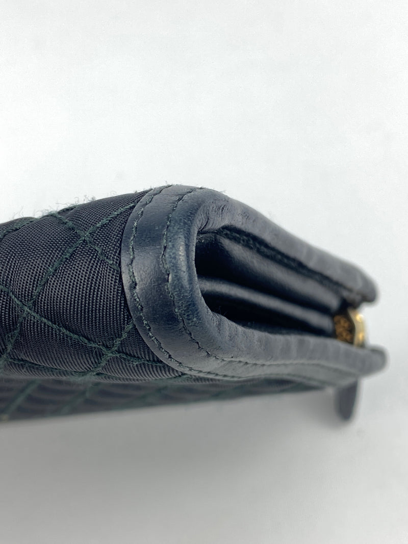 PRADA - QUILTED DIAMOND STITCH ZIPPY BLACK LEATHER & NYLON WALLET