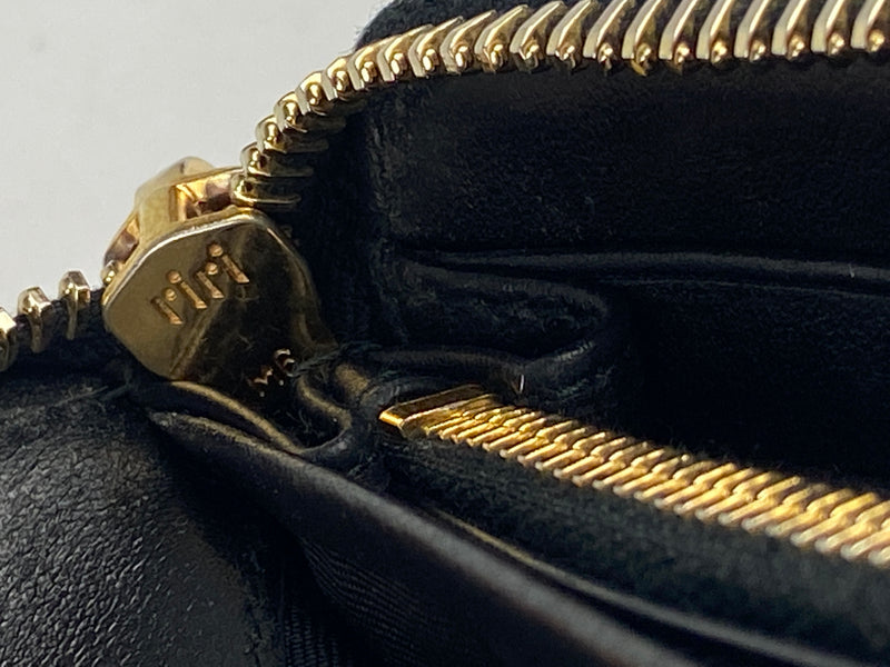PRADA - QUILTED DIAMOND STITCH ZIPPY BLACK LEATHER & NYLON WALLET