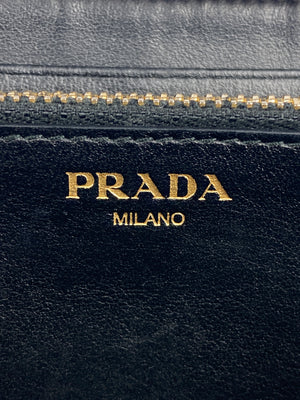 PRADA - QUILTED DIAMOND STITCH ZIPPY BLACK LEATHER & NYLON WALLET