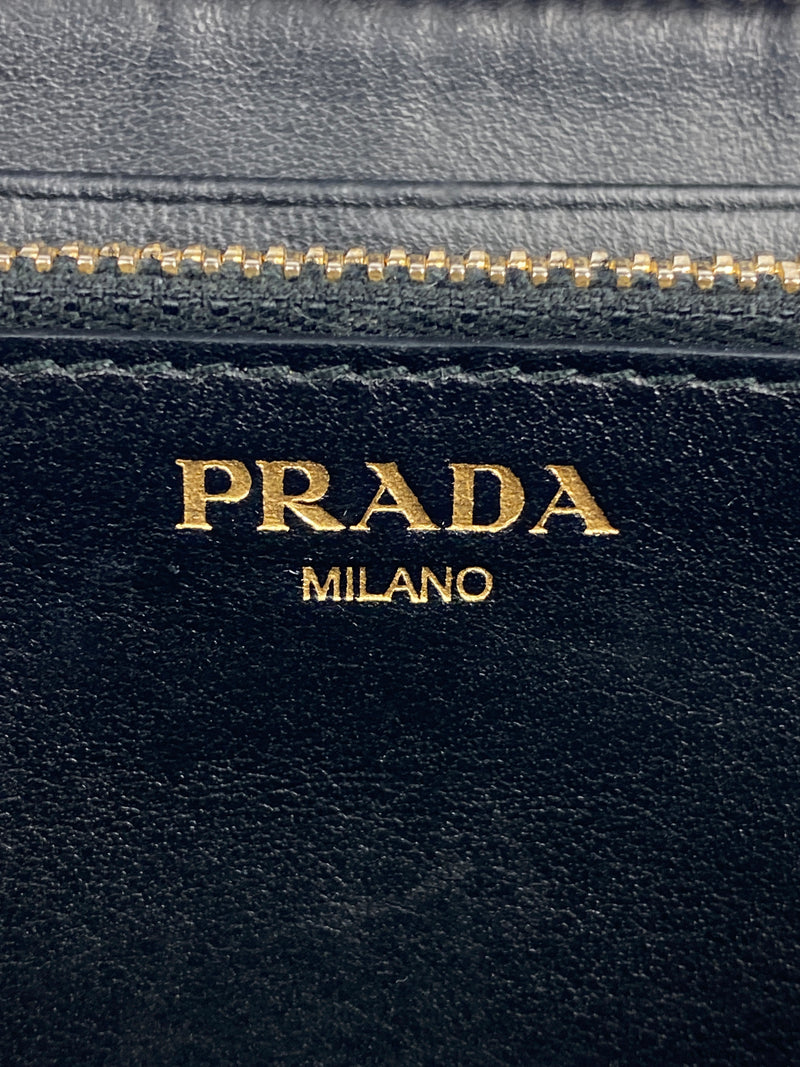 PRADA - QUILTED DIAMOND STITCH ZIPPY BLACK LEATHER & NYLON WALLET