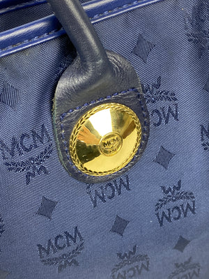 MCM - NAVY NYLON LOGO TOTE BAG GOLD MEDALLION