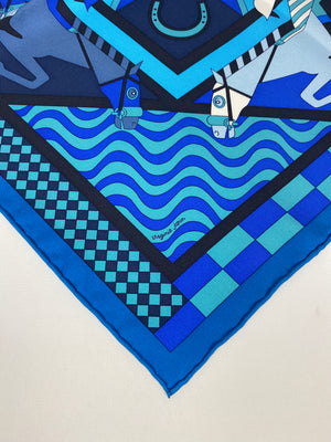 HERMÉS - STEEPLE CHASE SILK SCARF IN BLUE - 90 CM