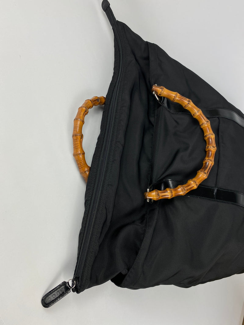GUCCI - BLACK NYLON BAMBOO HANDLE LARGE TOTE BAG