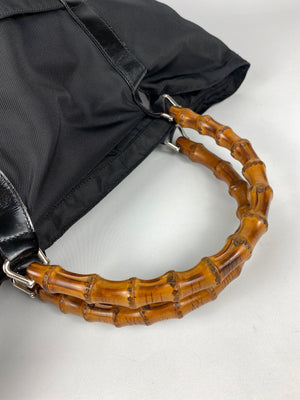 GUCCI - BLACK NYLON BAMBOO HANDLE LARGE TOTE BAG
