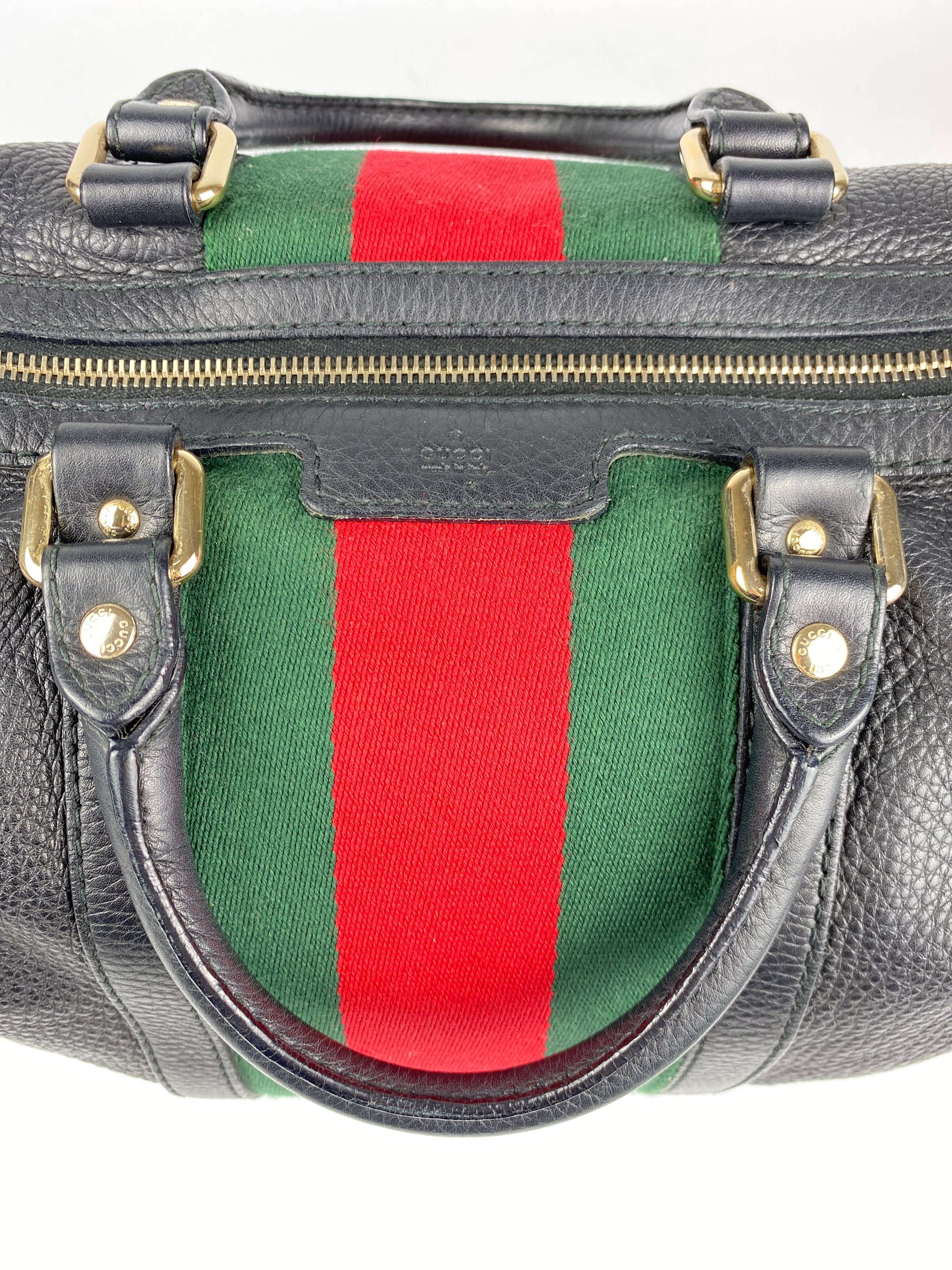 GUCCI - BLACK LEATHER WEB BOSTON BAG MEDIUM - VINTAGE – RE.LUXE AU