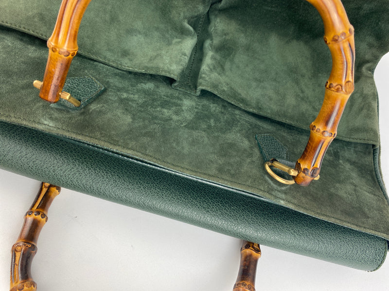 GUCCI - BAMBOO HANDLE 2 WAY BAG GREEN SUEDE LEATHER - VINTAGE