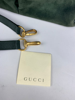 GUCCI - BAMBOO HANDLE 2 WAY BAG GREEN SUEDE LEATHER - VINTAGE