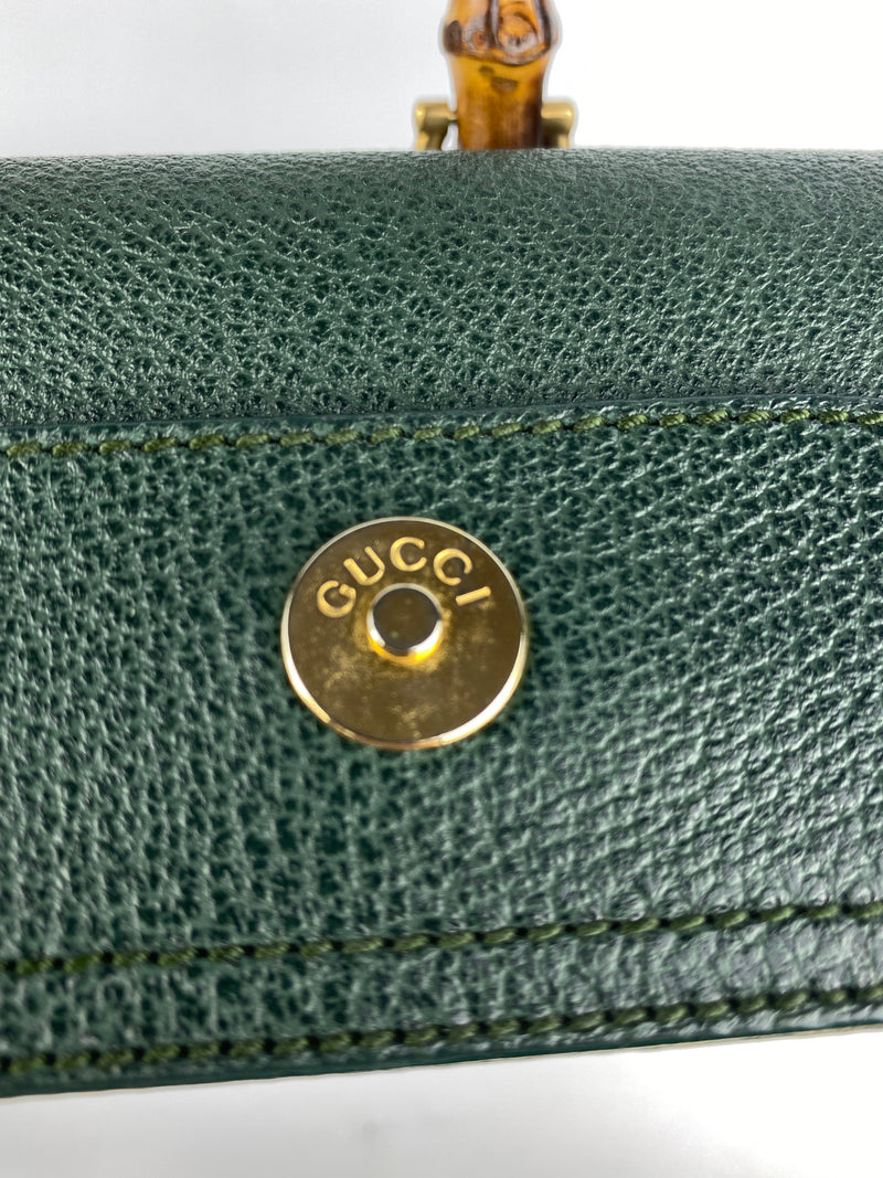 GUCCI - BAMBOO HANDLE 2 WAY BAG GREEN SUEDE LEATHER - VINTAGE