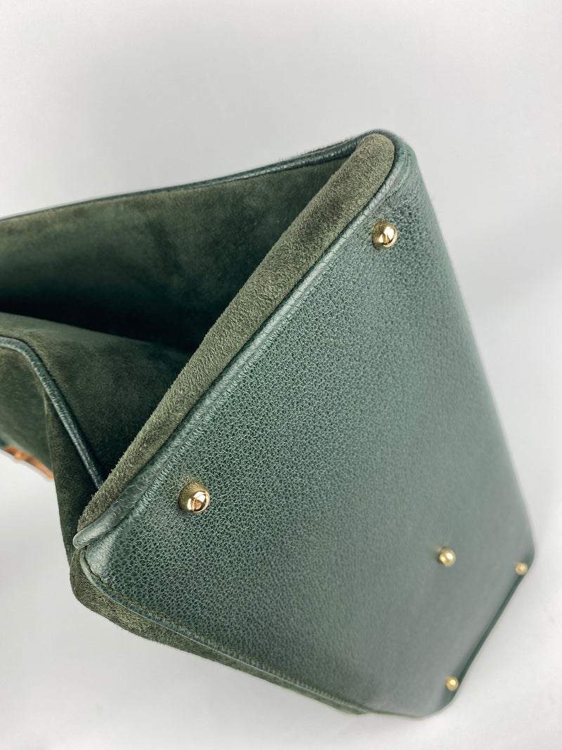 GUCCI - BAMBOO HANDLE 2 WAY BAG GREEN SUEDE LEATHER - VINTAGE