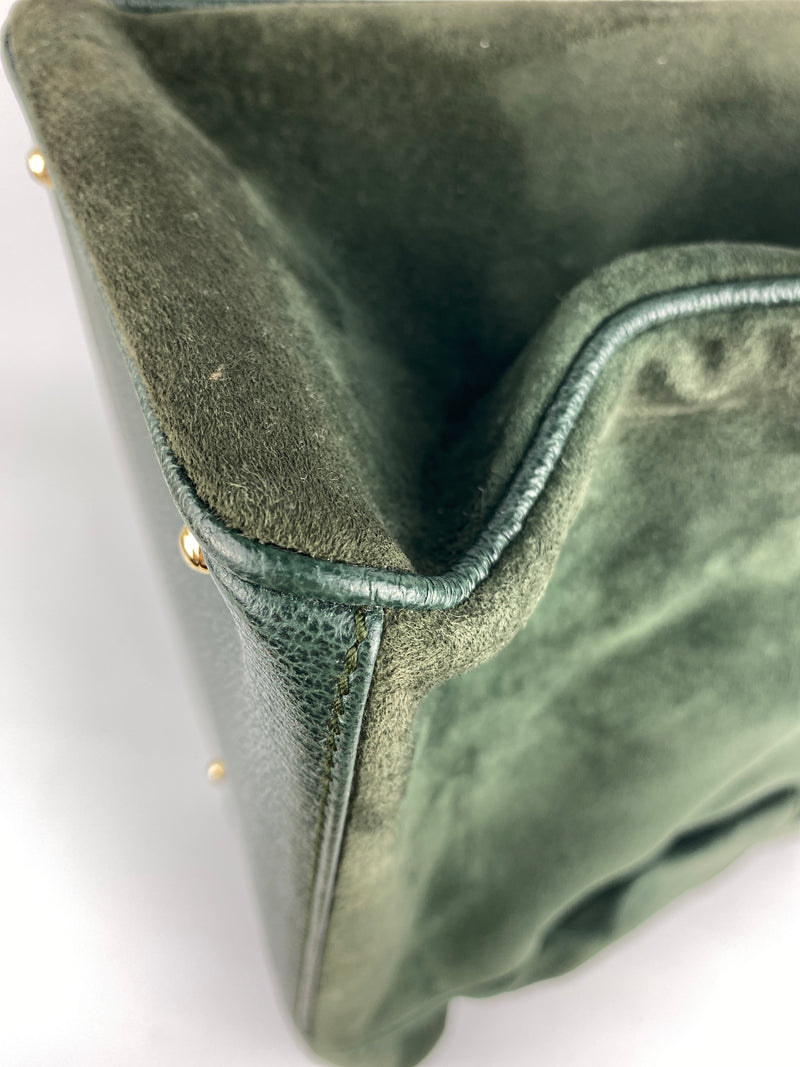GUCCI - BAMBOO HANDLE 2 WAY BAG GREEN SUEDE LEATHER - VINTAGE