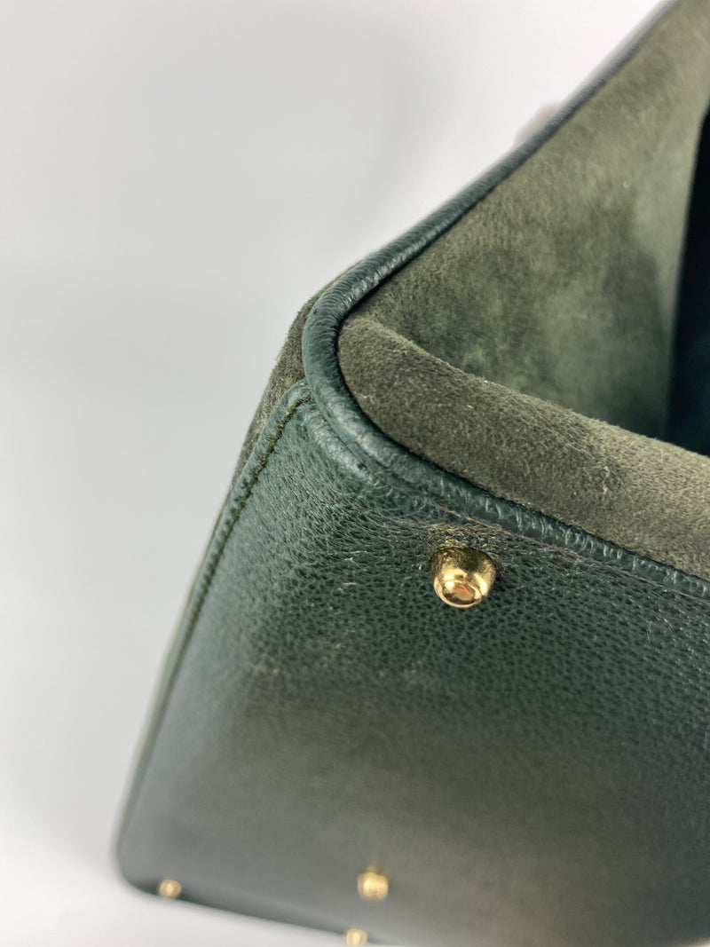 GUCCI - BAMBOO HANDLE 2 WAY BAG GREEN SUEDE LEATHER - VINTAGE