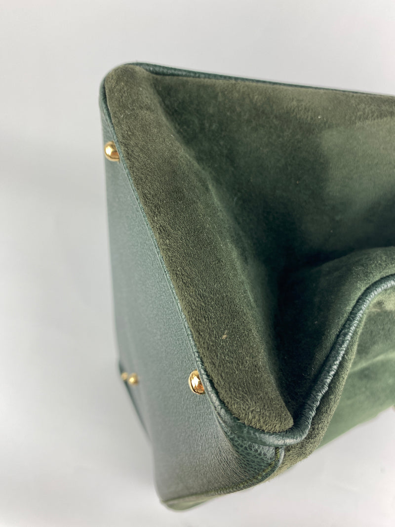 GUCCI - BAMBOO HANDLE 2 WAY BAG GREEN SUEDE LEATHER - VINTAGE