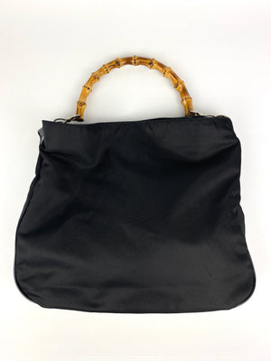 GUCCI - BLACK NYLON BAMBOO HANDLE 2 WAY BAG - VINTAGE