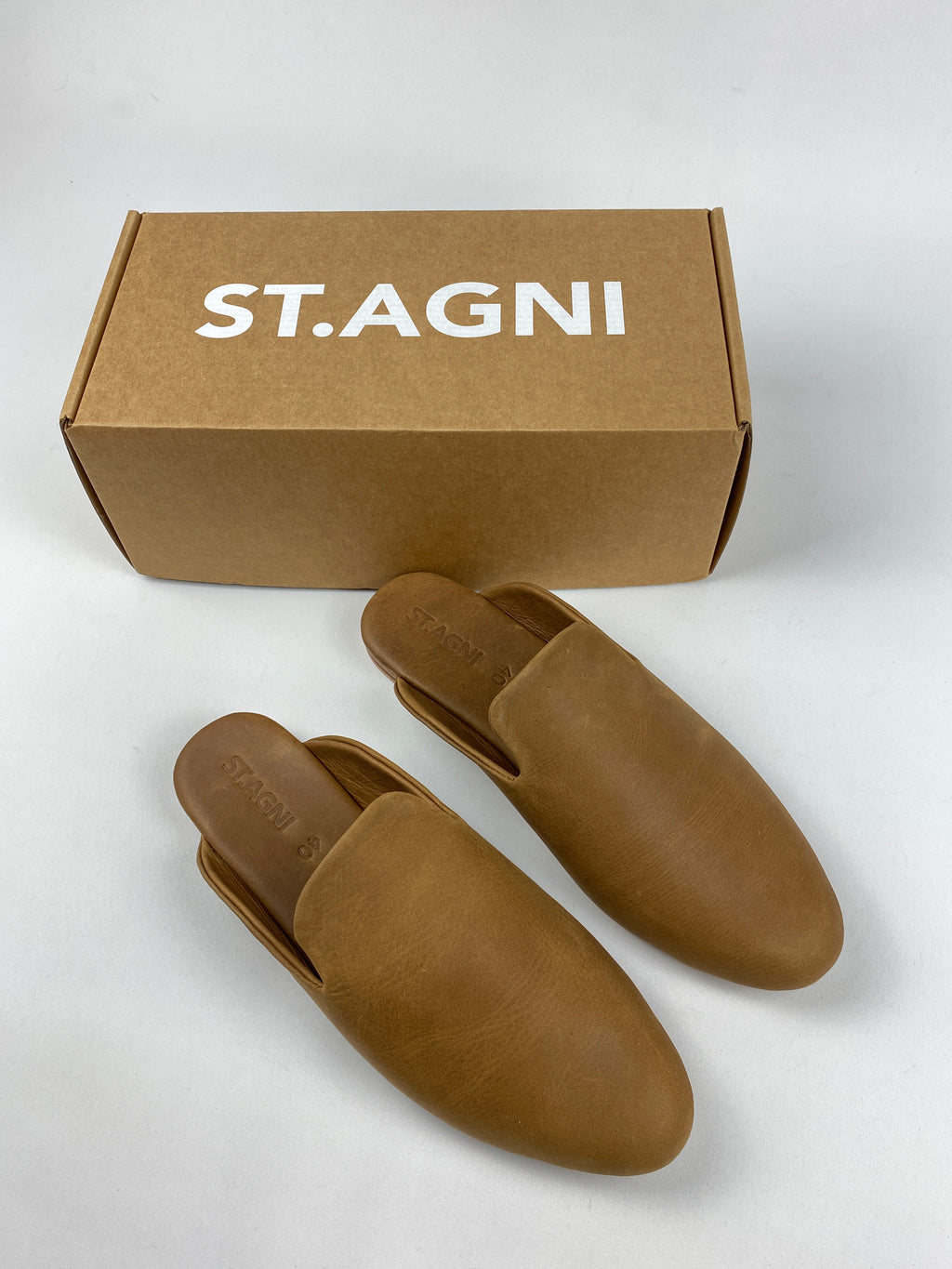 ST AGNI - HUGO LOAFER SLIDE IN HAVANA - SZ 40 - NEW IN BOX