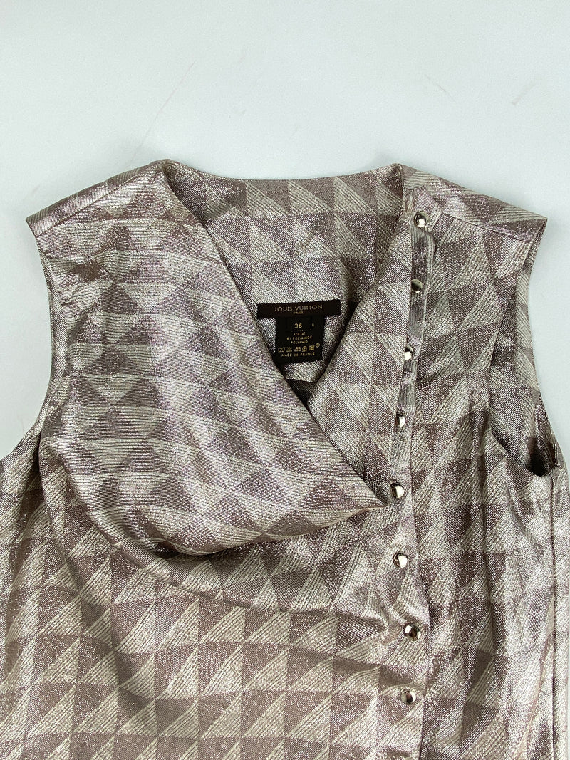 LOUIS VUITTON - METALLIC STUD DETAIL COWL NECK TOP - SZ 36 / AUS 8