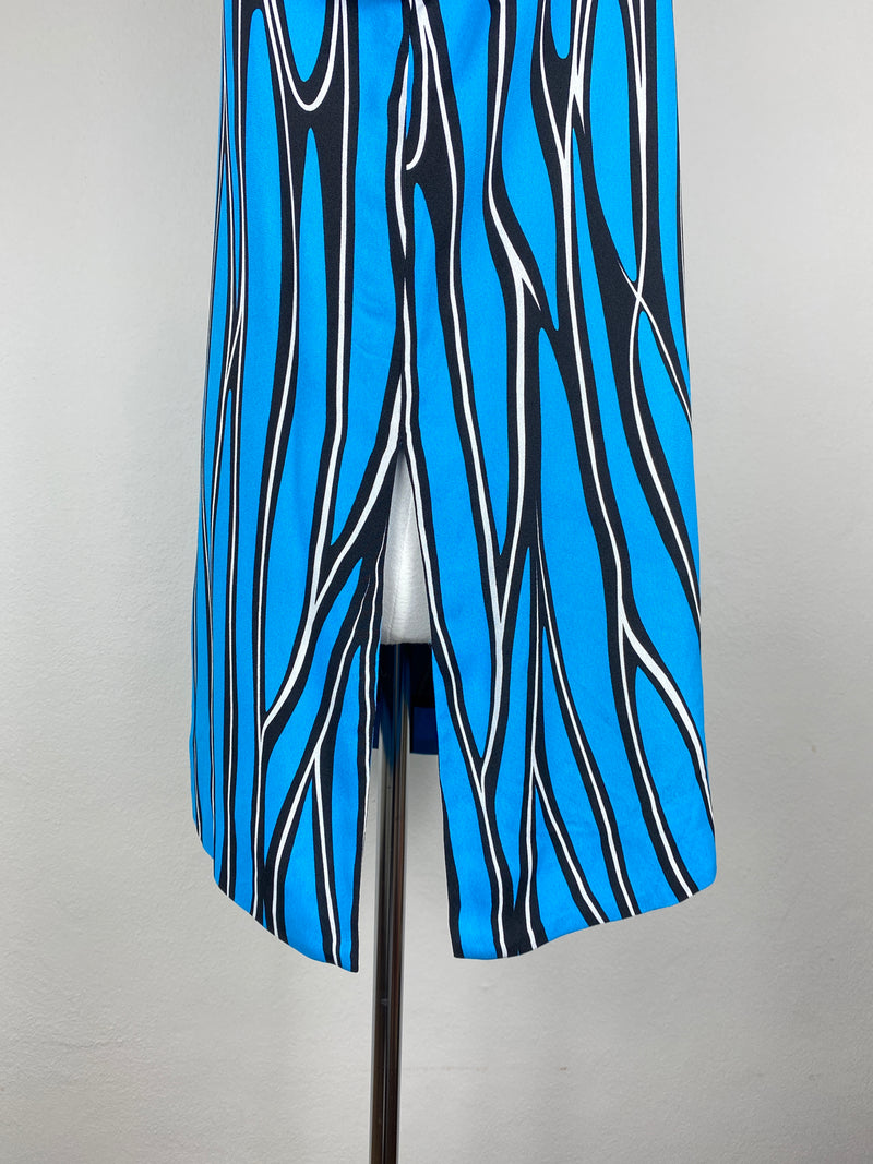 MARNI - PRINT SHIFT DRESS IN BLUE, WHITE & BLACK - SZ 40 / 8 AUS