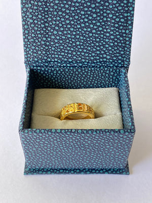 LUCY FOLK - MANTRA GOLD PLATED RING - NEW IN BOX