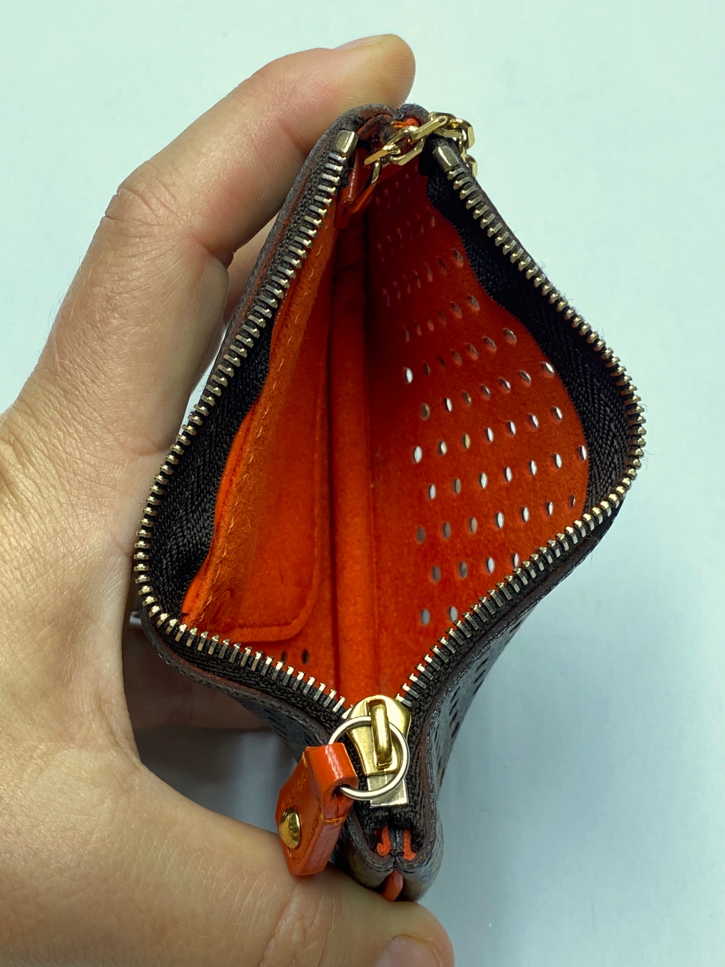 LOUIS VUITTON KEY POUCH IN ORANGE PERFORATED MONOGRAM CANVAS KEY RING POUCH  Brown Cloth ref.444456 - Joli Closet