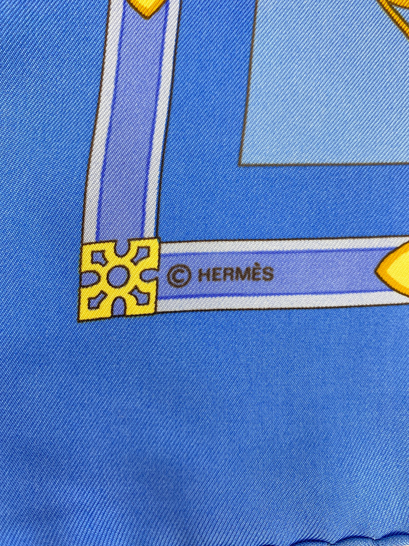 HERMES - "LES MUSEROLLES" BLUE SCARF 100% SILK