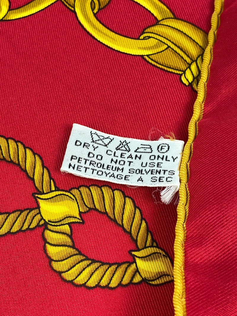 CELINE - 100% SILK CHAIN COIN DESIGN SCARF IN GOLD & RED