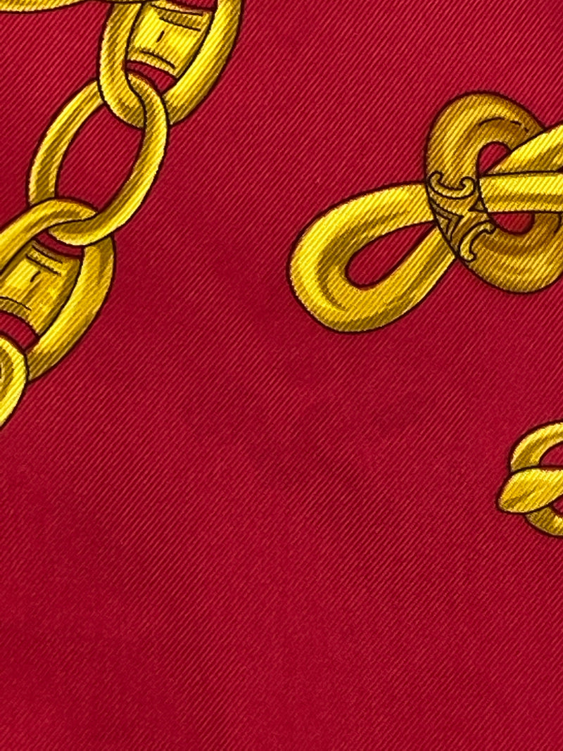 CELINE - 100% SILK CHAIN COIN DESIGN SCARF IN GOLD & RED