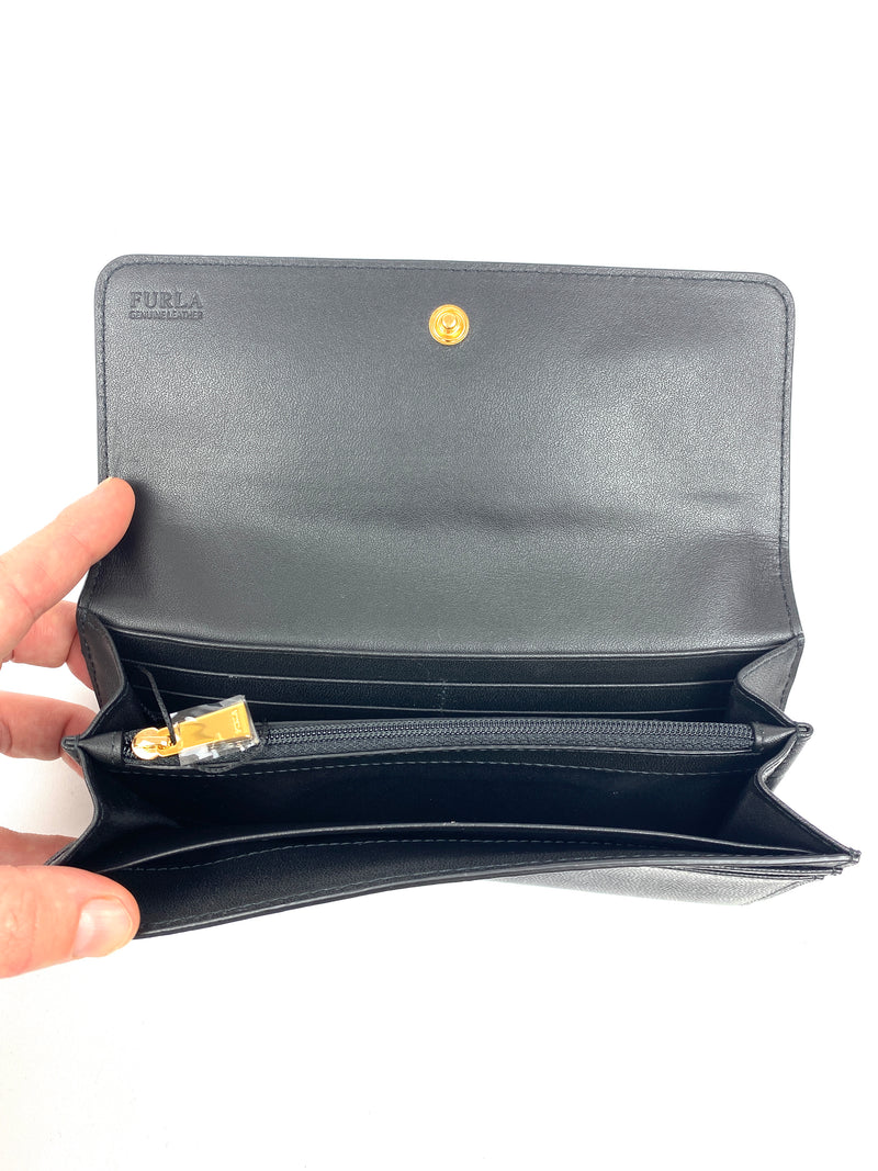FURLA - BELVEDERE BI-FOLD WALLET IN BLACK LEATHER - NEW WITH TAGS