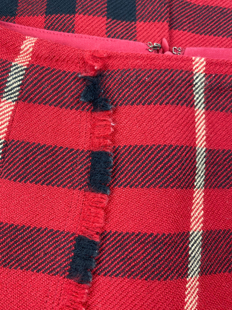 BURBERRY RED WOOLLEN CHECK PENCIL SKIRT SZ 40 8 AUS RE.LUXE AU