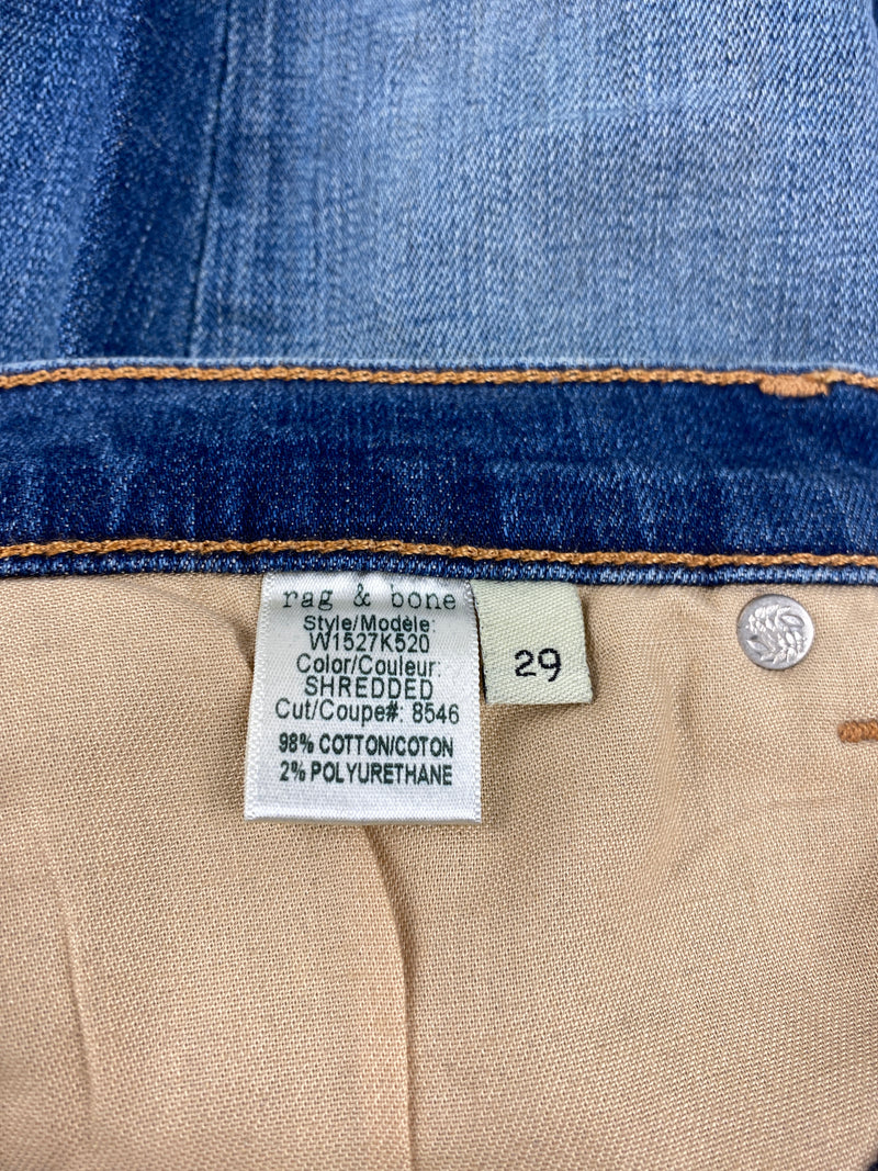 RAG & BONE - ZIPPER CAPRI JEANS IN SHREDDED WASH - SZ 29