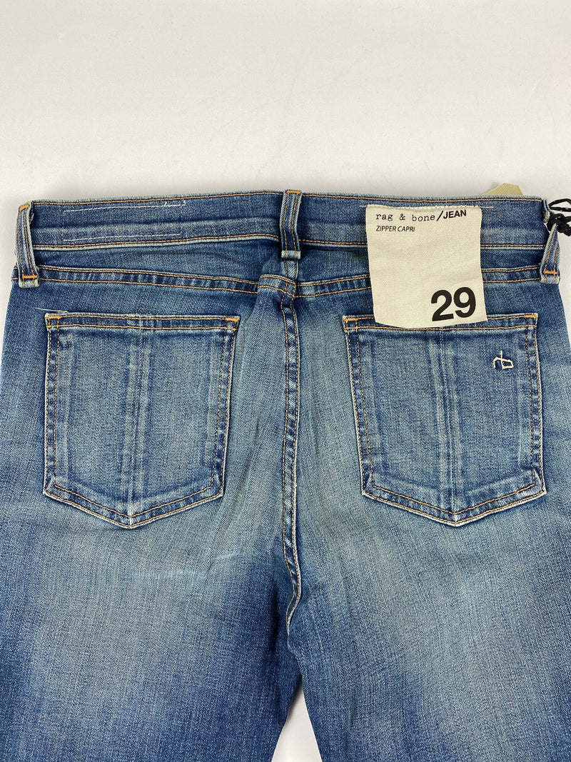 RAG & BONE - ZIPPER CAPRI JEANS IN SHREDDED WASH - SZ 29