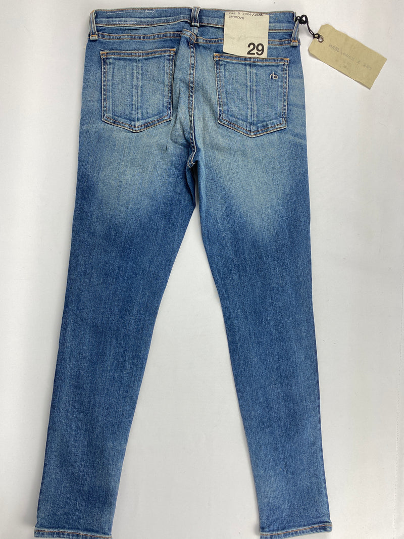 RAG & BONE - ZIPPER CAPRI JEANS IN SHREDDED WASH - SZ 29