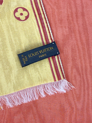 LOUIS VUITTON - 100% SILK MAHINA STOLE SCARF ORANGE RED YELLOW